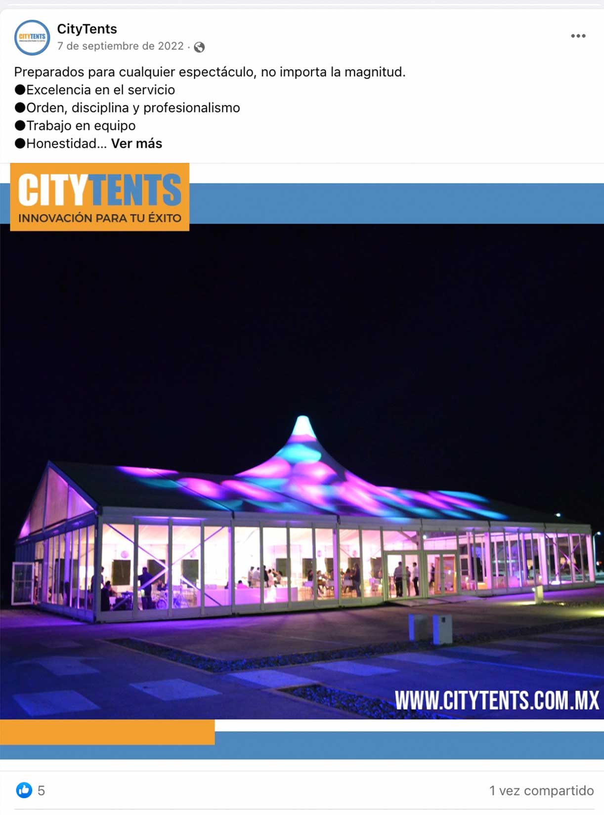 Post de Facebook de CityTents 1