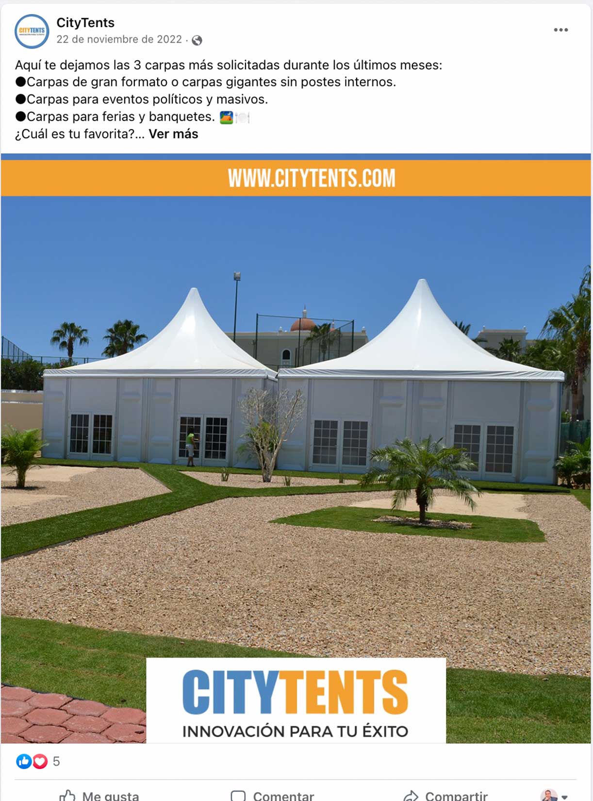 Post de Facebook de CityTents 2